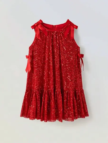 Rochie aurie din paiate accesorizata cu fundite pentru fete - Sara