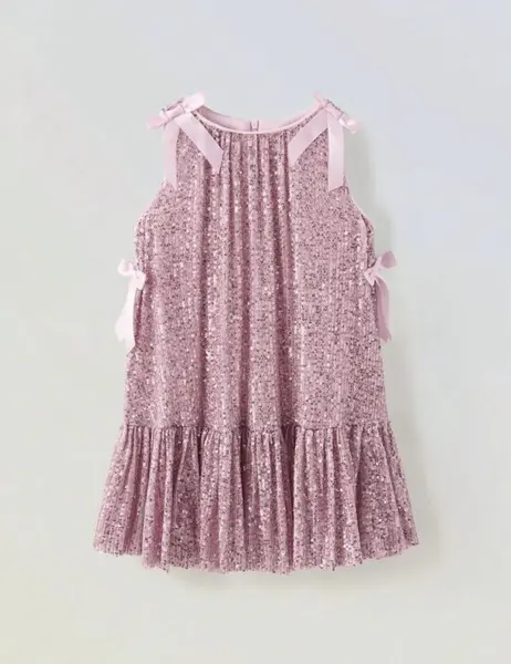 Rochie aurie din paiate accesorizata cu fundite pentru fete - Sara