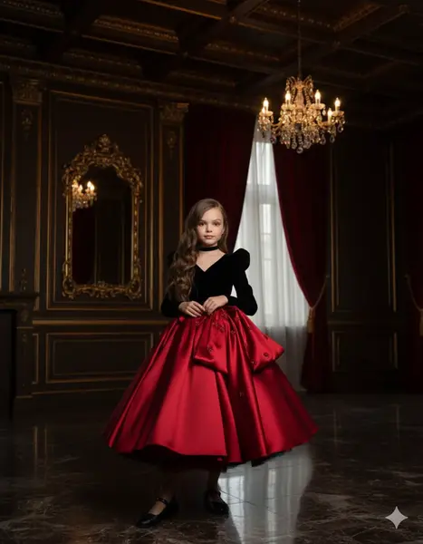 Rochie aurie eleganta pentru fete, din tafta si catifea neagra - Zendaya
