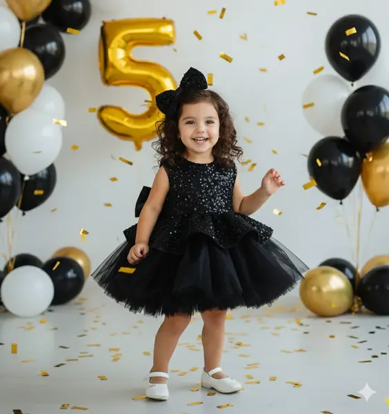 Rochie bleu eleganta pentru fete, din dantela cu perle si paiete - Candy