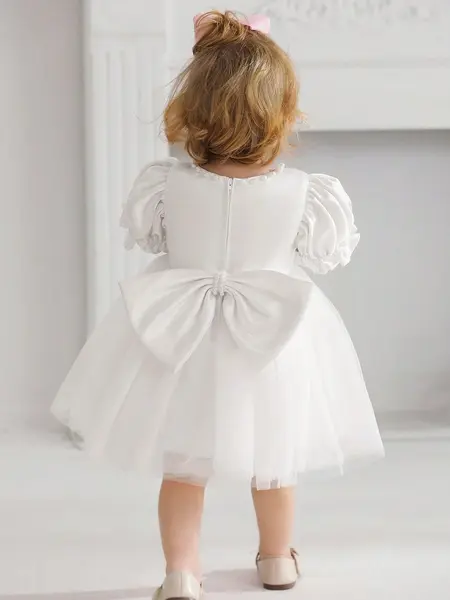 Rochie cu fundita din tiul - alb / 3-6 luni (62-68 cm)