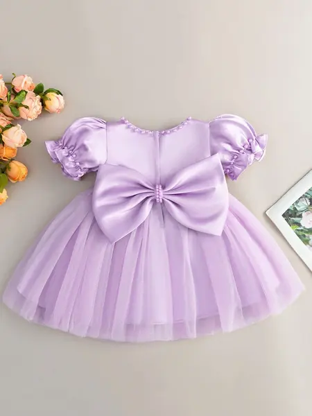 Rochie cu fundita din tiul - mov / 6-9 luni (68-74 cm)