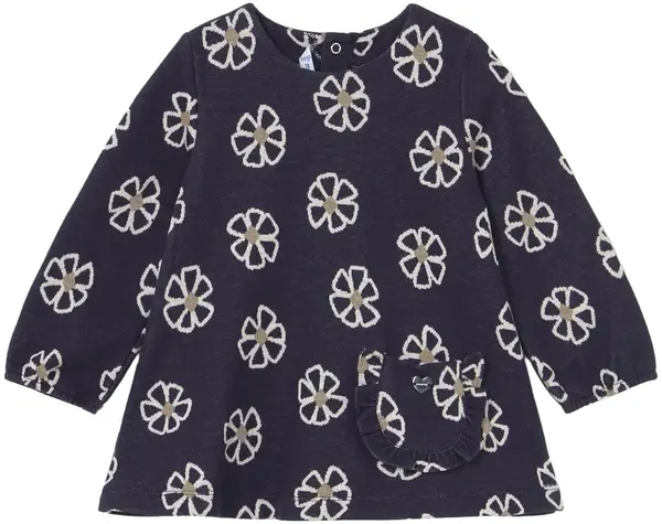 Rochie cu mânecă lungă Mayoral - Floral cu buzunar, bleumarin, 18 luni