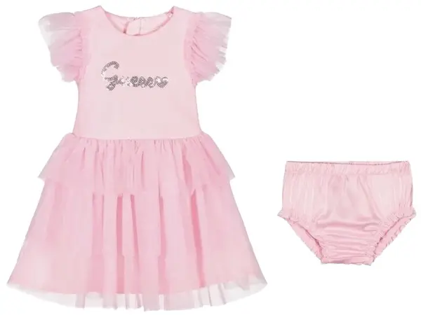 Rochie cu mânecă scurtă Guess - Cu chiloți și tul, roz, 18 luni