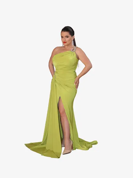 Rochie cu Trena Laterala "Graciella", Verde Fistic - L