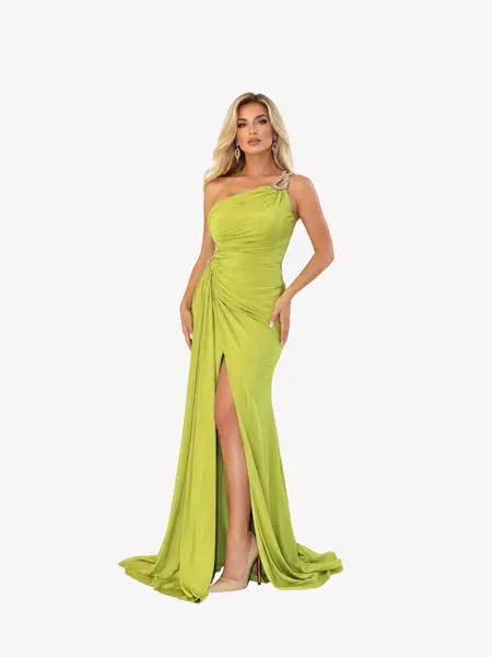 Rochie cu Trena Laterala "Graciella", Verde Fistic - L