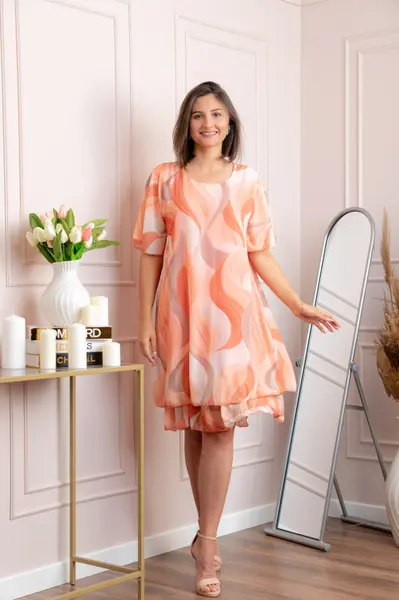 Rochie dama Frances corai cu imprimeu abstract