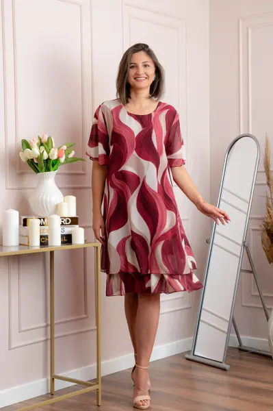Rochie dama Frances grena cu imprimeu abstract