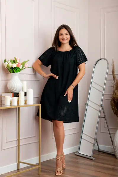 Rochie dama neagra din bumbac Sandy cu perforatii