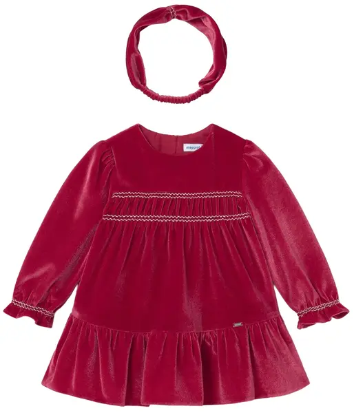 Rochie de catifea cu mâneci lungi Mayoral - Cu diademă, roșie , 12 luni
