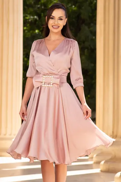 Rochie de ocazie Pretty Girl roz prafuit in clos cu cordon detasabil tip funda