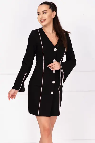 Rochie de ocazie tip sacou cu benzi pretioase din strassuri argintii