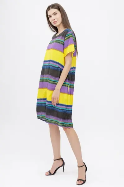 Rochie de vara, lalea, usoara, cu dungi color, din bumbac