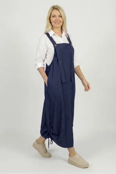 Rochie de vara tip sarafan lung cu bretele si snur reglabil, din denim subtire
