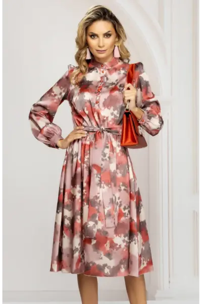Rochie de zi midi in clos cu imprimeu tip pictura