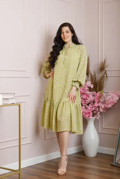 Rochie eleganta Antoinette verde pastel cu volanase