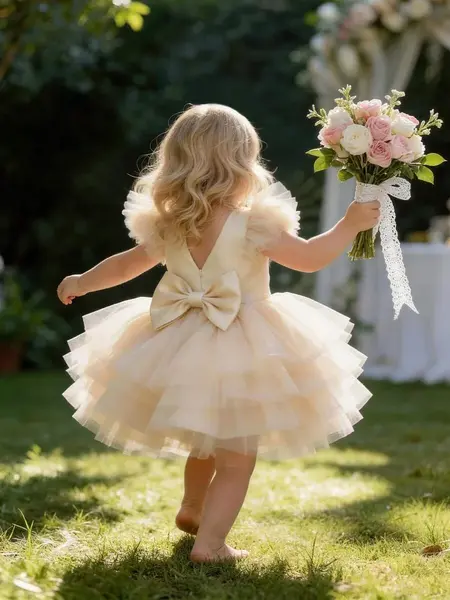 Rochie elegantă de prințesă din tul pentru fetițe ANA - crem / 4ani