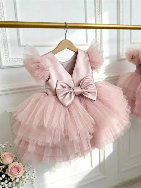 Rochie elegantă de prințesă din tul pentru fetițe ANA - roz / 2-3ani