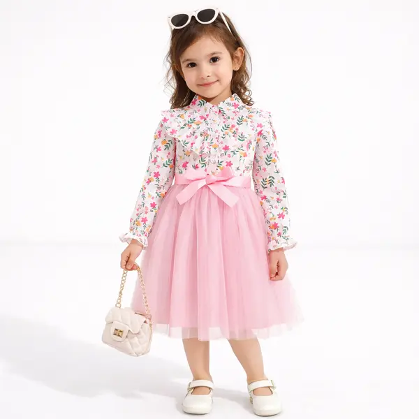 Rochie Elegantă Fetițe Roz cu Imprimeu Floral Dania - 5-6 ani