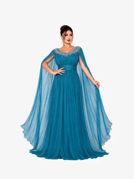 Rochie Eleganta “Flores”, Turcoaz - L