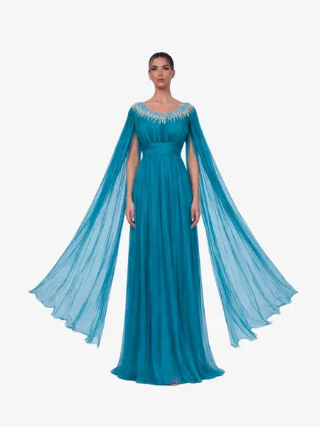 Rochie Eleganta “Flores”, Turcoaz - (Video) - L