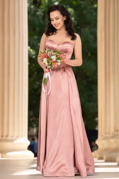 Rochie eleganta lunga Bianca roz din tafta