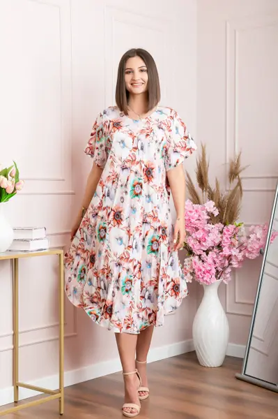 Rochie eleganta Mirabelle cu imprimeu floral - Crem cu caramiziu