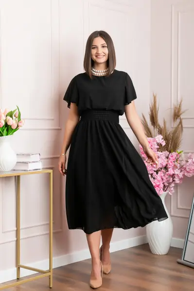 Rochie eleganta neagra Francesca cu talie incretita