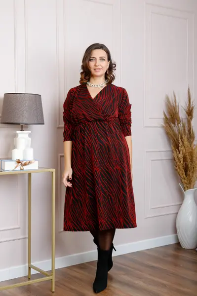 Rochie Elise eleganta cu imprimeu rosu