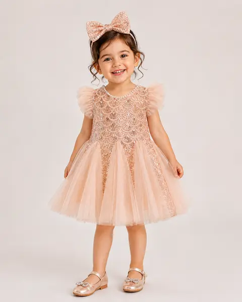 Rochie Fetițe Paiete și Tulle Rose Gold Carla - 2-3 ani