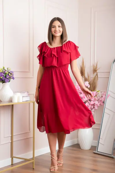Rochie Joyce eleganta din voal cu volane - Grena