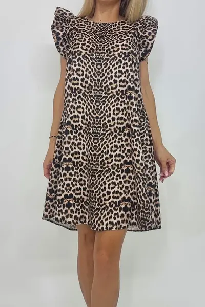 Rochie larga Azzuro, cu umeri bufanti si croiala in A, Animal print-Leopard, Marime S/M/L