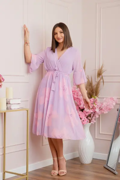 Rochie Lucy eleganta din voal cu imprimeuri florale - Lila