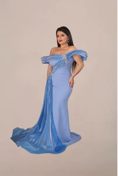 Rochie Lunga "Angelina Luxury", Albastra - M