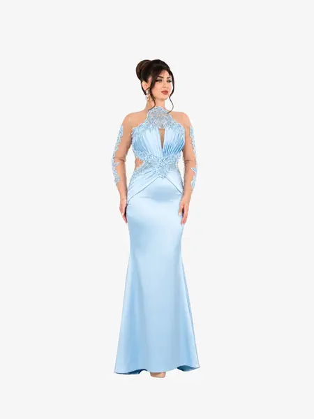 Rochie Lunga "Azira", Albastru Deschis - XL