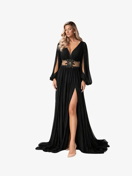 Rochie Lunga "Cassandra", Negru - negru / XXL