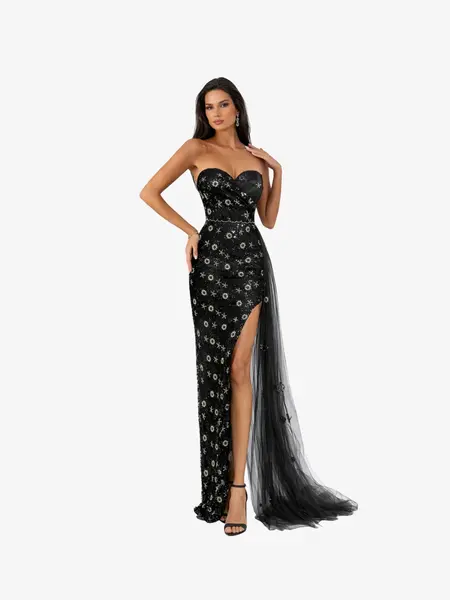Rochie Lunga cu Cristale "Ava", Negru - XL