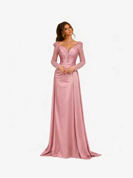 Rochie Lunga cu Trena "Aelya", Roz - S