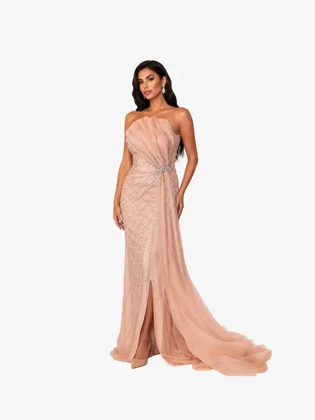 Rochie Lunga cu Trena "Velorya Luxury", Bej - XXL