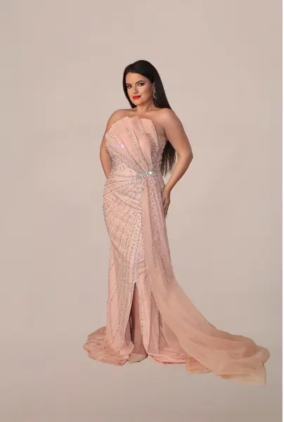 Rochie Lunga cu Trena "Velorya Luxury", Bej - XXL