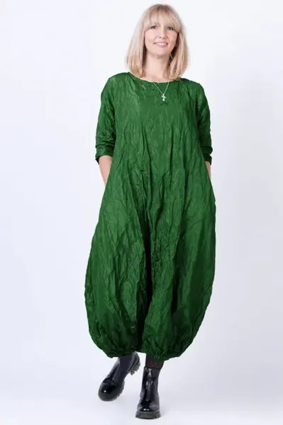 Rochie lunga gogosar din vascoza sifonata, verde