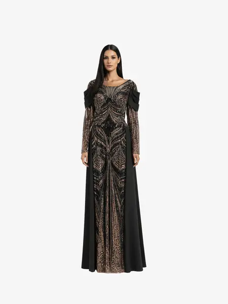 Rochie Lunga "Hecuba", Negru - 5XL