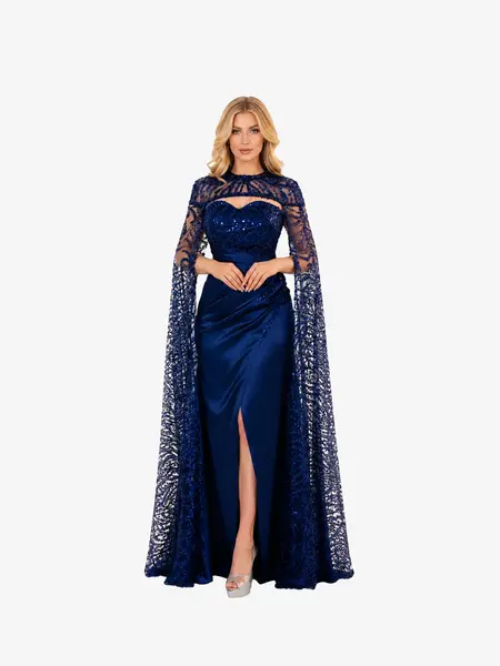Rochie Lunga "Polina", Albastra cu Capa detasabila - 3XL