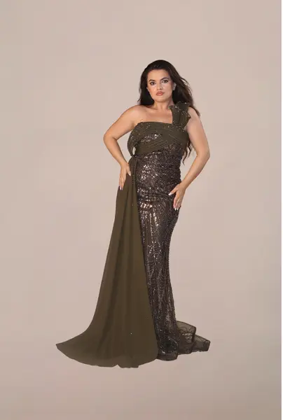 Rochie Luxury “Farya”, Verde Oliv Inchis - XXL