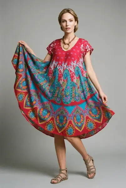 Rochie midi A-line cu imprimeu paisley, pe fond fucsia
