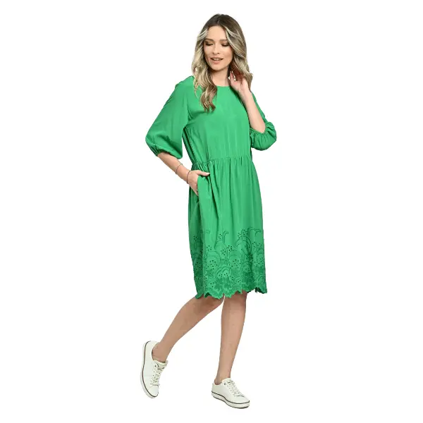 Rochie midi cu buzunare ERV24V262 verde intens/broderie, Eranthe | marimea XL