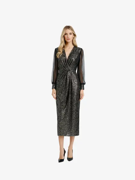 Rochie Midi “Fedora”, Auriu - M
