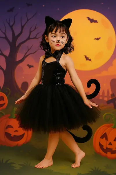 Rochie neagra cu paiete Halloween Party pentru fete - 16