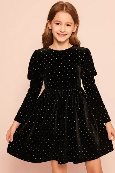 Rochie neagra din catifea cu glitter argintiu pentru fete - 18-24 luni - LIVRARE 24H