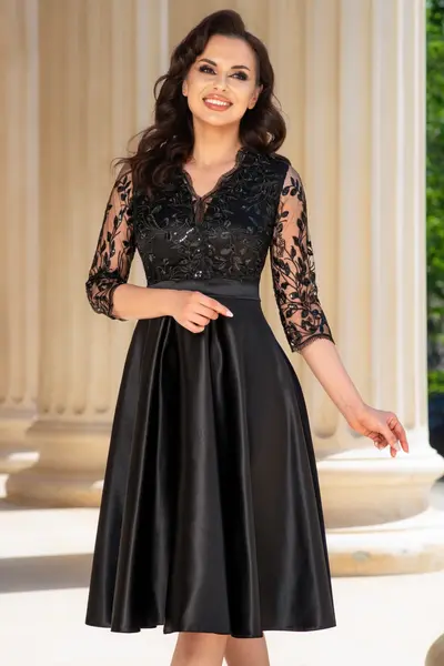 Rochie neagra eleganta midi in clos Inna